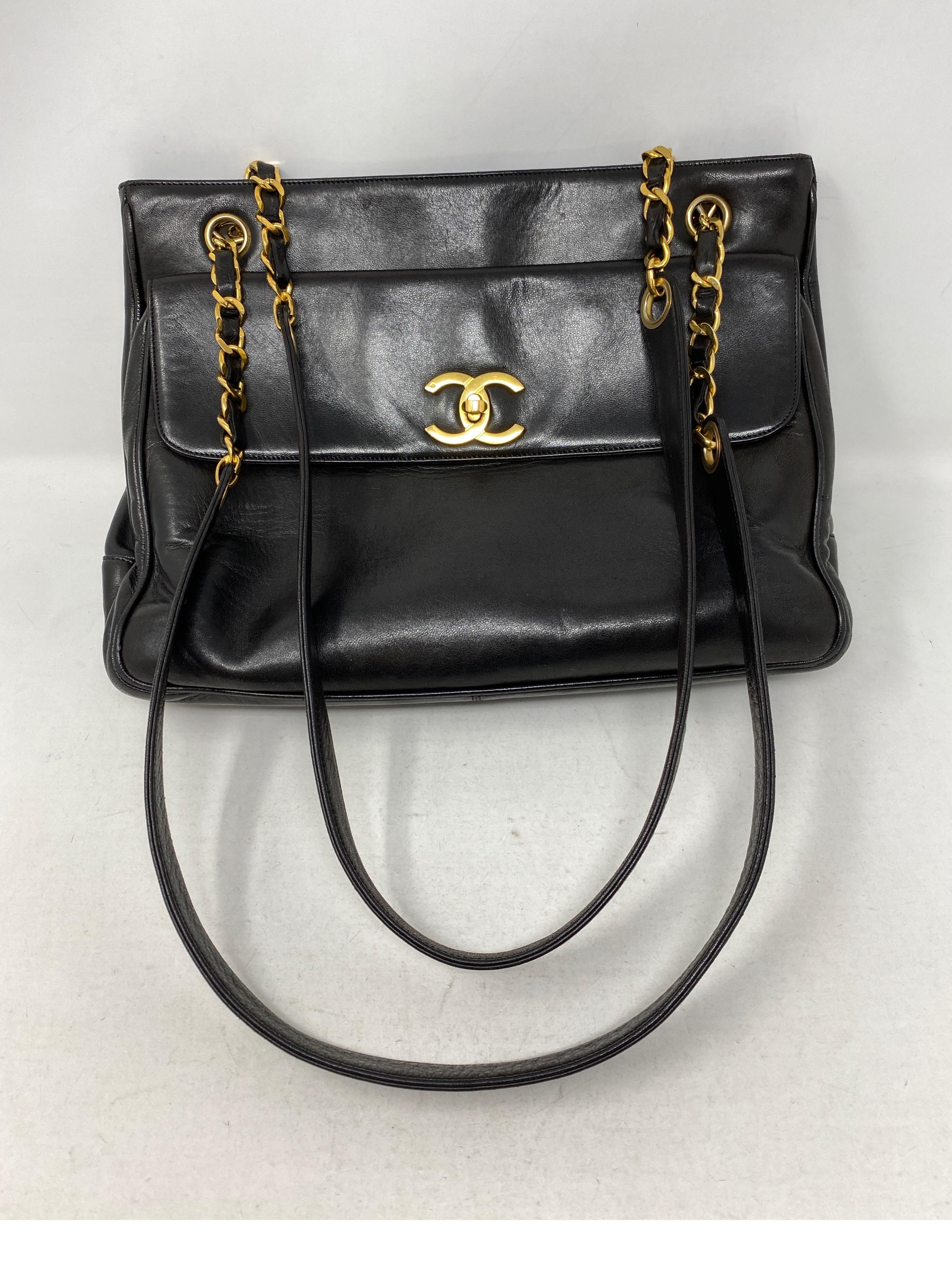 1990s Chanel Black Leather Tote Bag 9