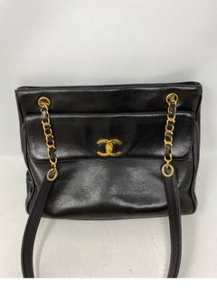 1990s Chanel Black Leather Tote Bag