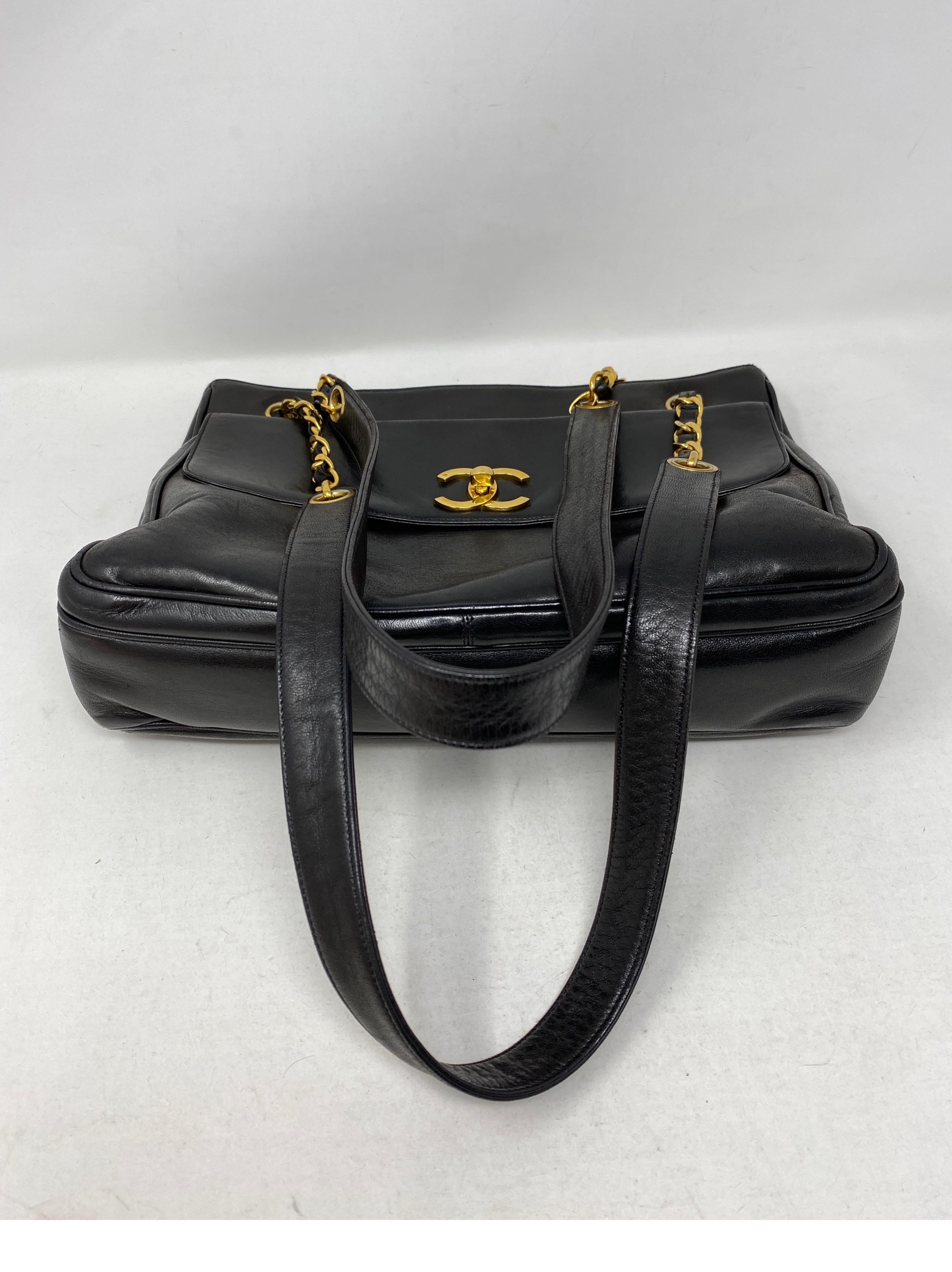 1990s Chanel Black Leather Tote Bag 1