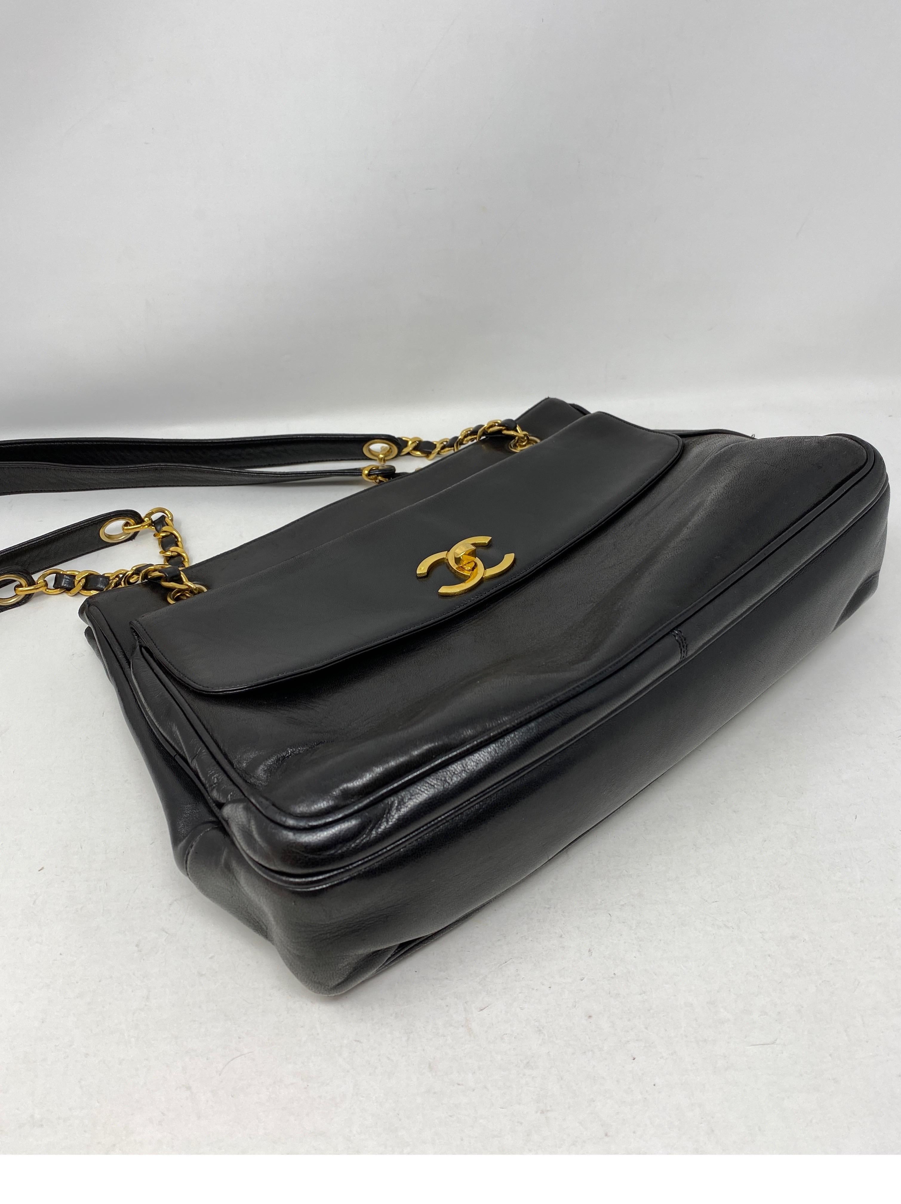 1990s Chanel Black Leather Tote Bag 3