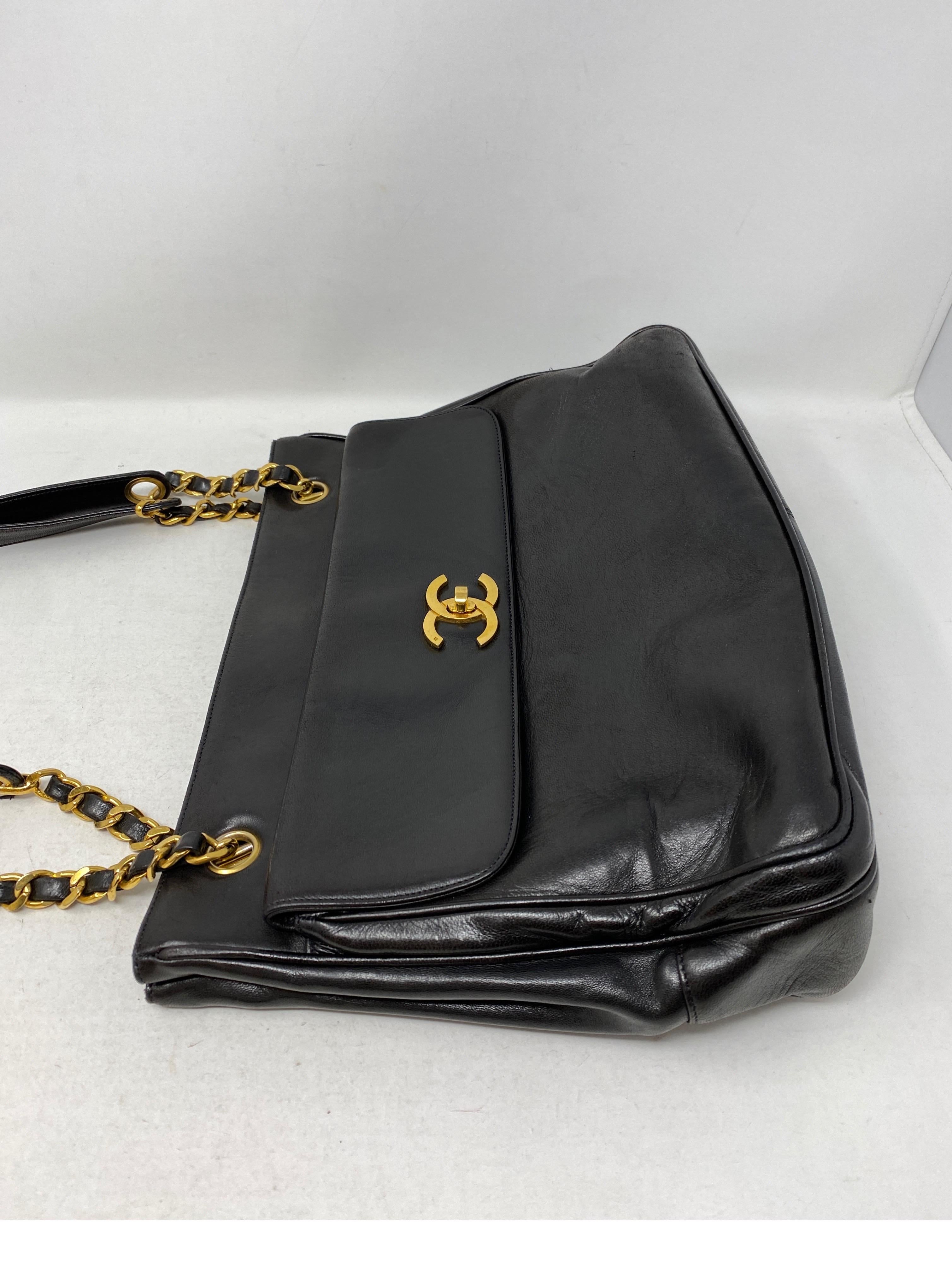 1990s Chanel Black Leather Tote Bag 4