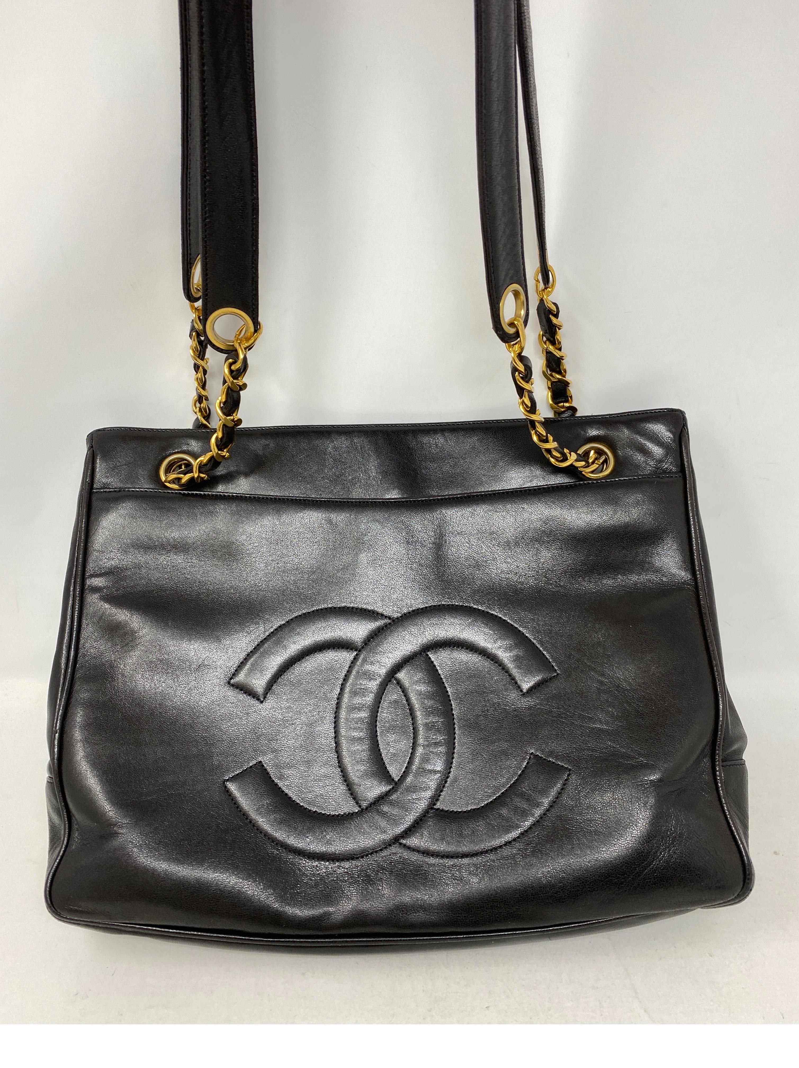 1990s Chanel Black Leather Tote Bag 5