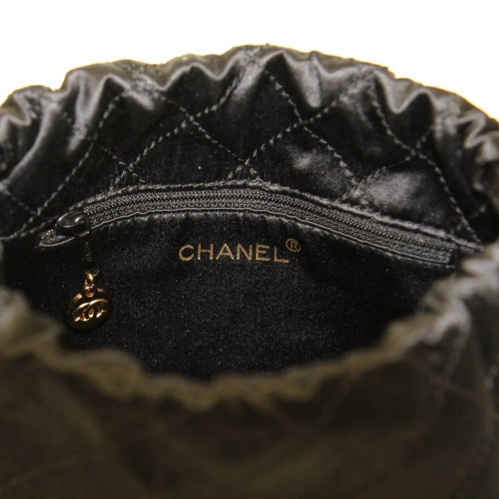 1990s Chanel Black Matelassé Silk Satin Bucket Bag 1