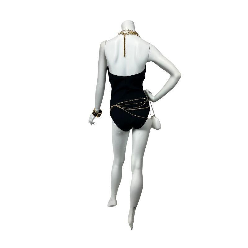 1990s Chanel Black One-Piece Pearl Swimsuit Sz: 42 In Good Condition For Sale In West Hartford, CT