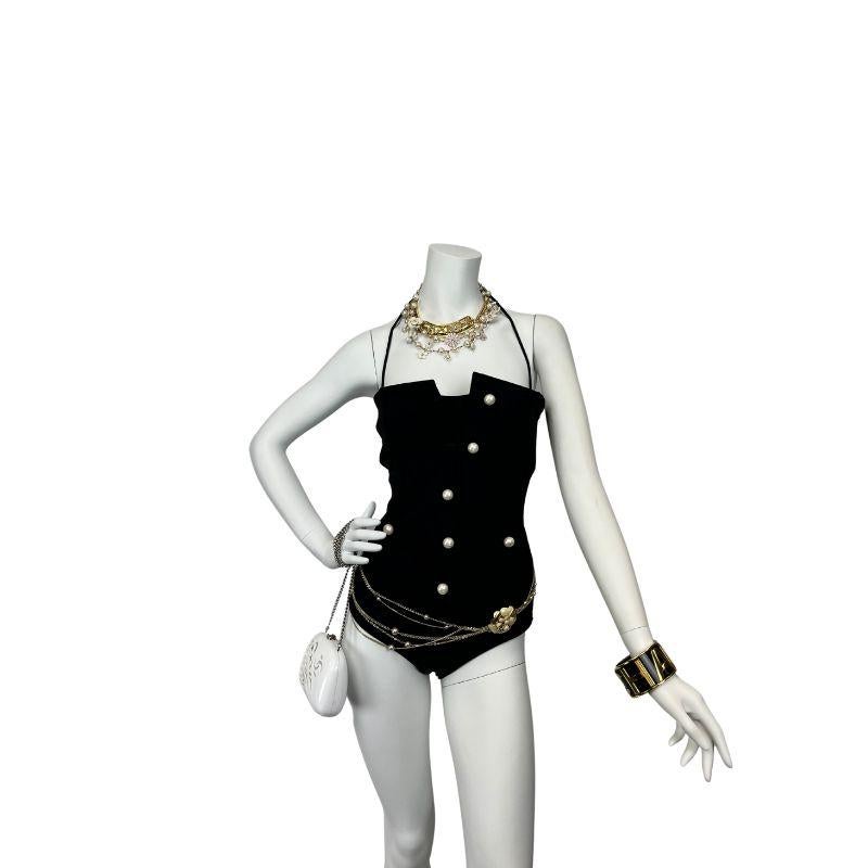 Women's 1990s Chanel Black One-Piece Pearl Swimsuit Sz: 42 For Sale