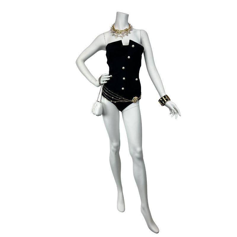 1990s Chanel Black One-Piece Pearl Swimsuit Sz: 42 For Sale 2