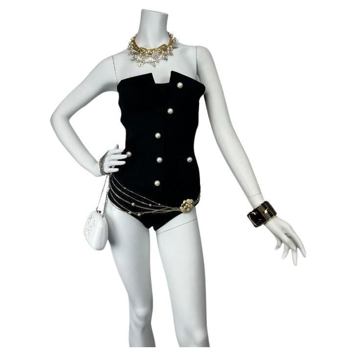 1990s Chanel Black One-Piece Pearl Swimsuit Sz: 42 For Sale