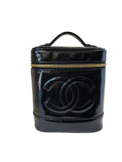 1990s Chanel black patent leather Beauty handle bag