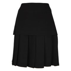 Vintage 1990s Chanel Black Pleated Skirt with Gold CC Buttons