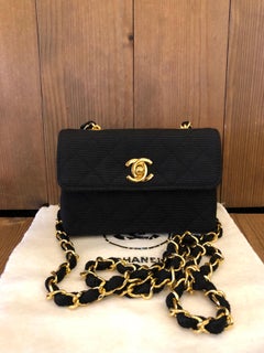 1990s Chanel Black Quilted Canvas Mini Flap Bag