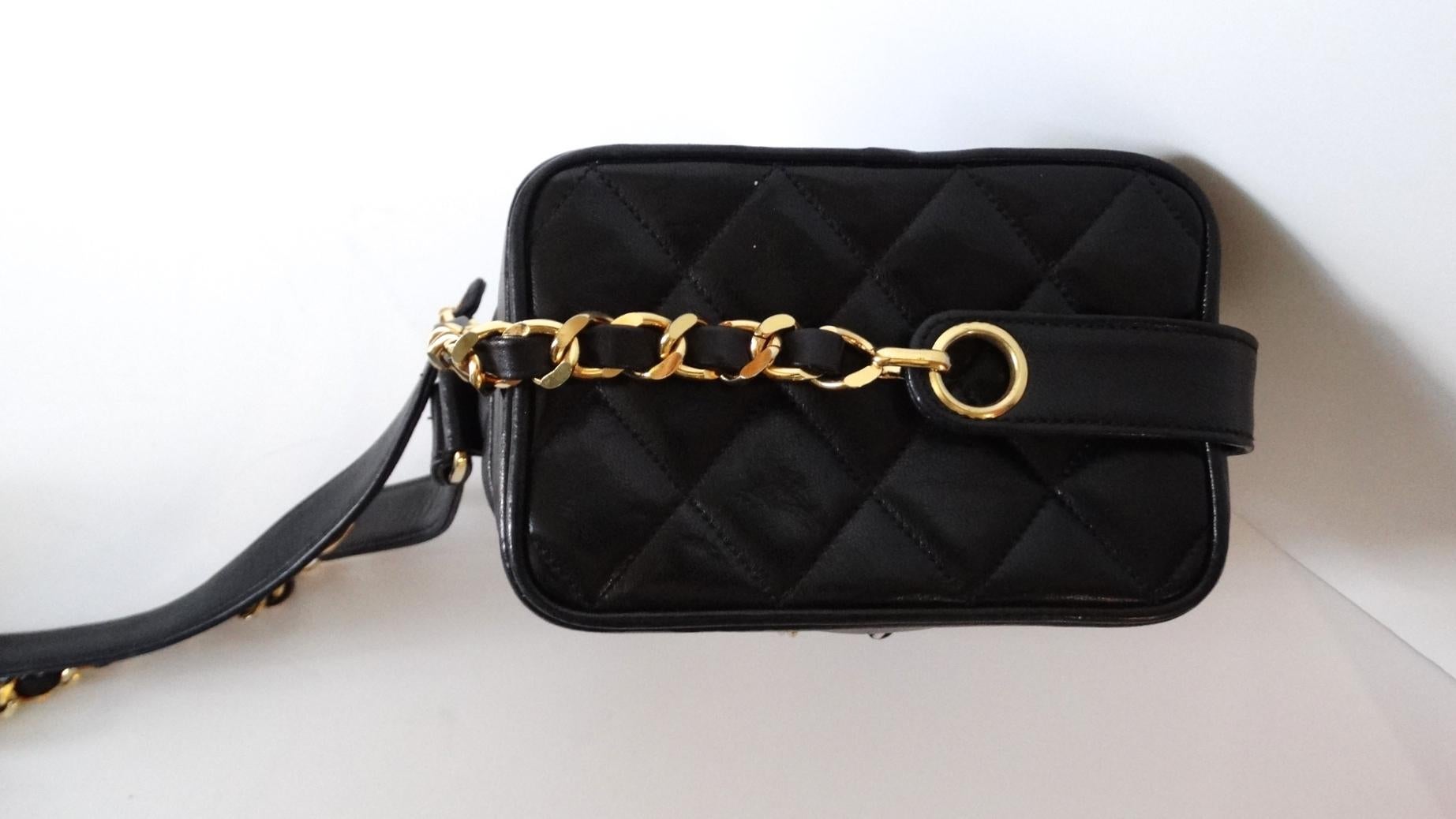 Chanel 1990s Black Quilted Caviar Leather Camera Bag  3