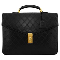 1990s Chanel Black Quilted Lambskin Breifcase