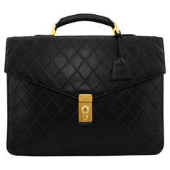 Retro 1990s Chanel Black Quilted Lambskin Breifcase