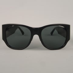 1990's CHANEL Black Quilted Leather Flip Up Mirror Arm 5202 Sunglasses