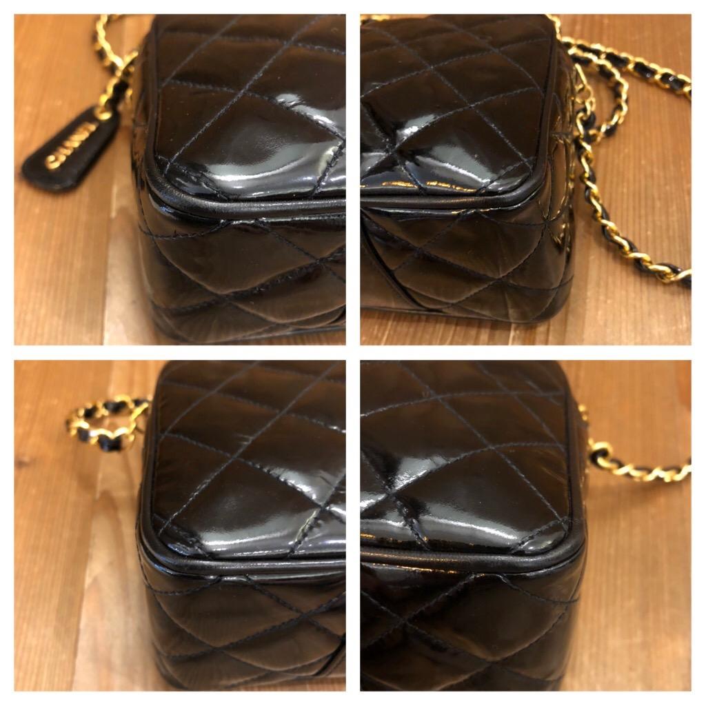 1990s Chanel Black Quilted Patent Leather Chain Crossbody Bag  In Good Condition In Bangkok, TH