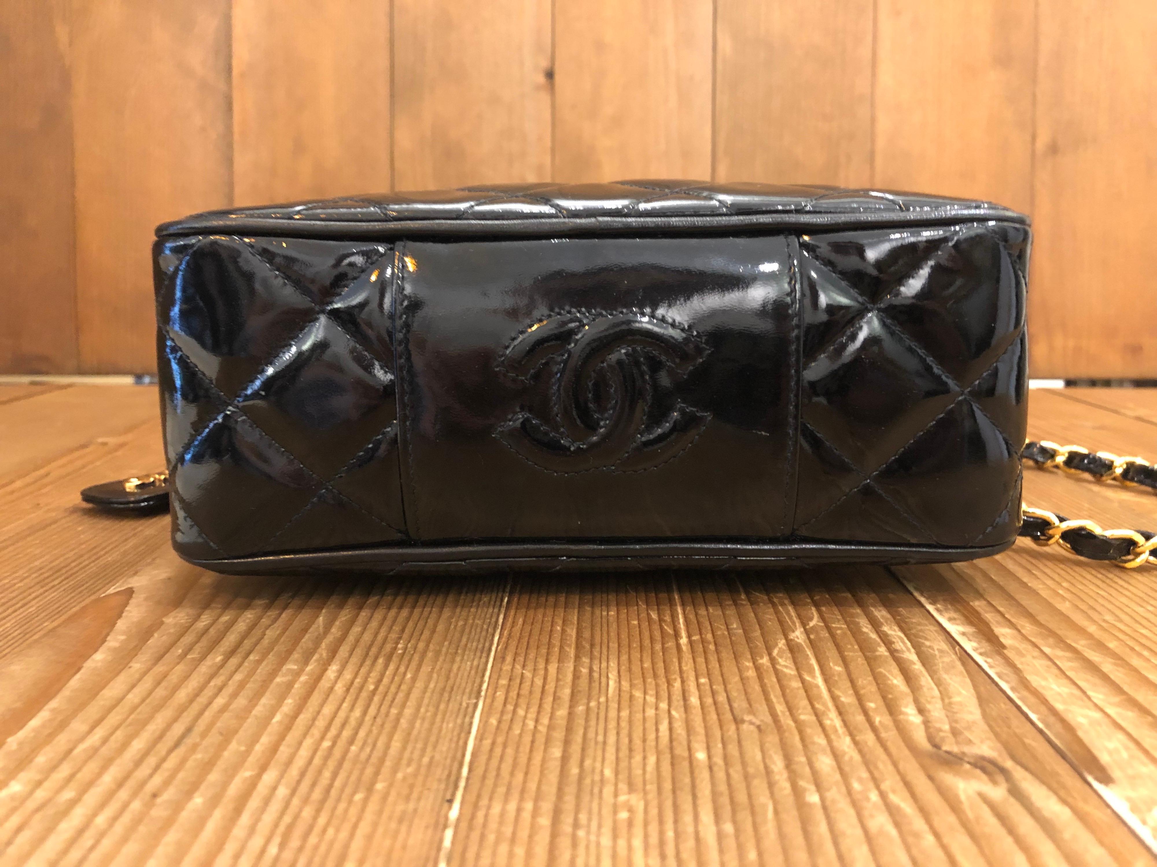 1990s Chanel Black Quilted Patent Leather Chain Crossbody Bag  3