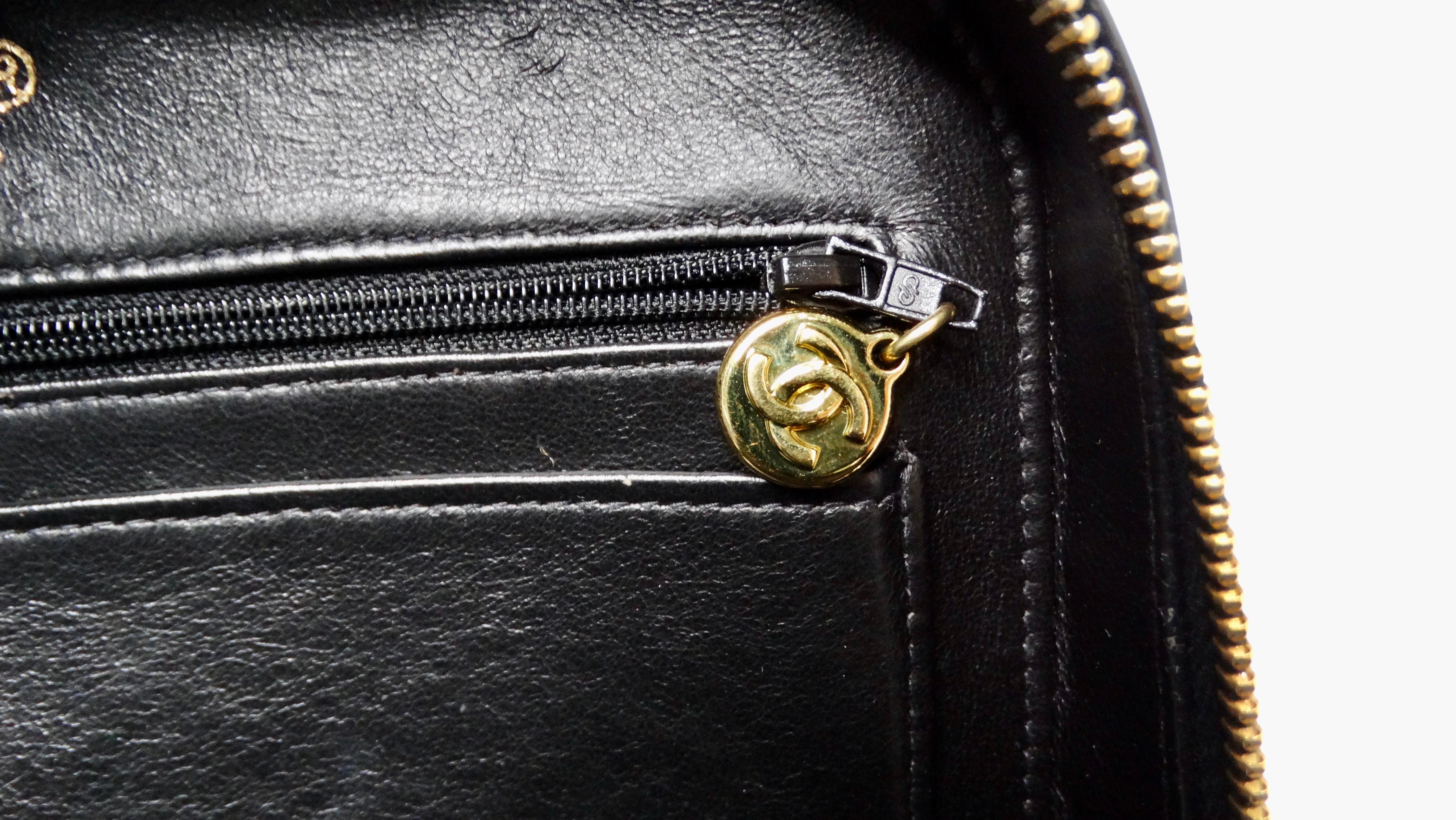 1990s Chanel Black Quilted Patent Leather Zip-Around Box Top Handle Bag For Sale 7