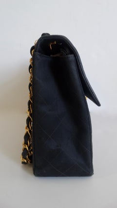 Chanel Black 1990s Quilted Satin Classic Single Flap Jumbo Bag
