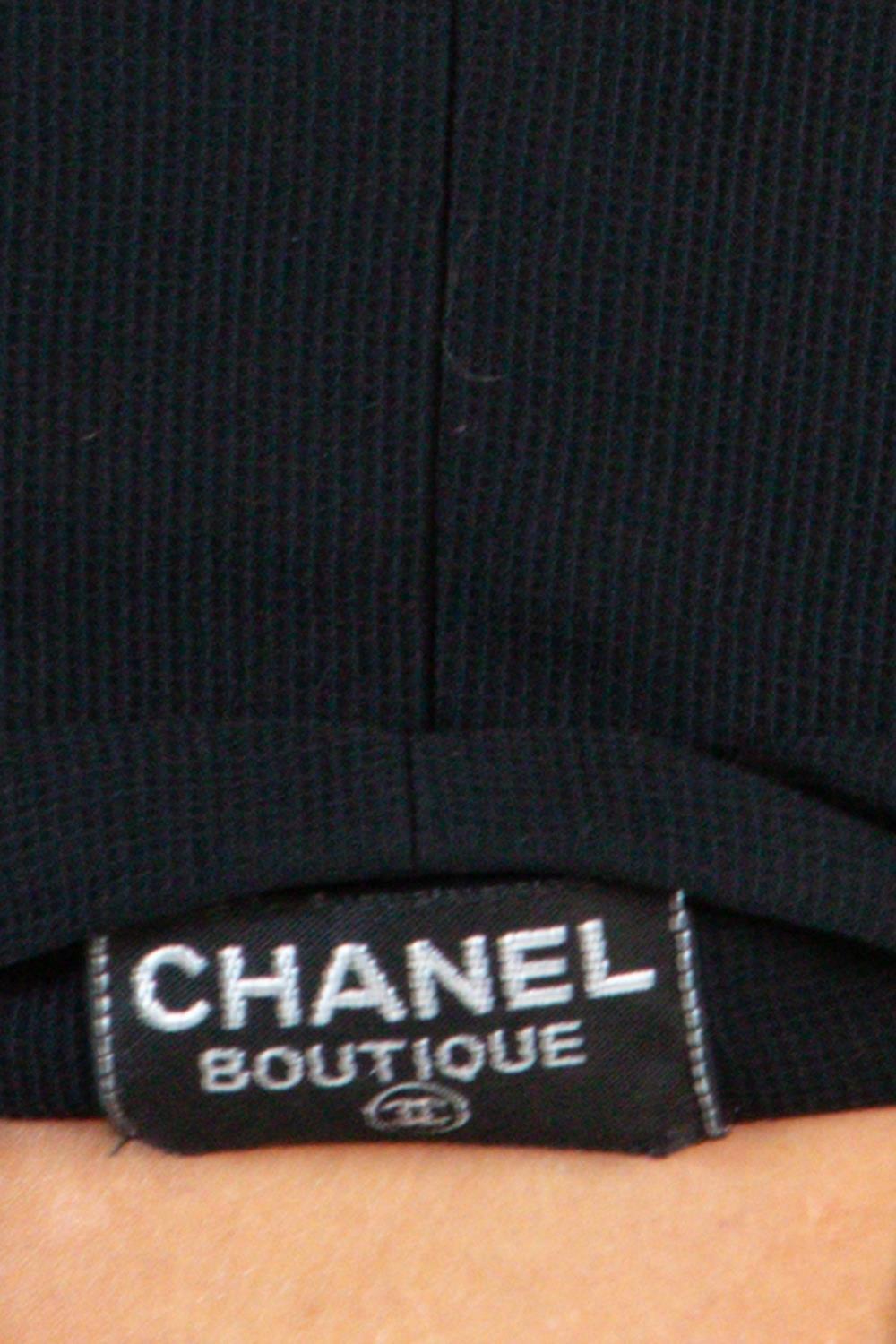 1990S Chanel Black Rayon & Silk Crepe Dress With Mother Of Pearl Logo Buttons For Sale 7