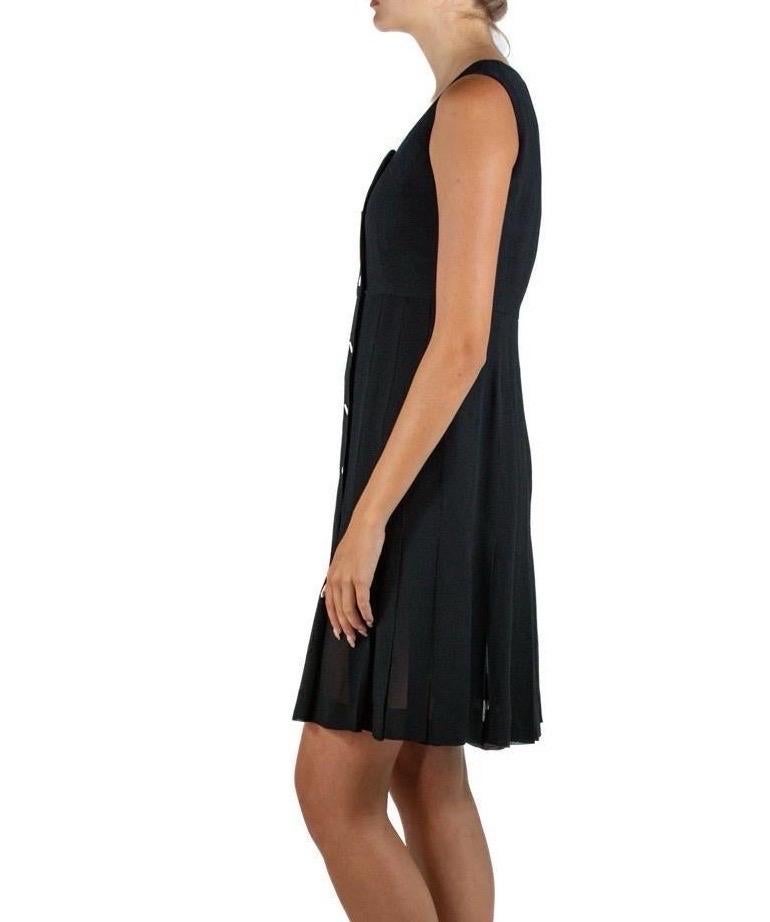 Women's 1990S Chanel Black Rayon & Silk Crepe Dress With Mother Of Pearl Logo Buttons For Sale