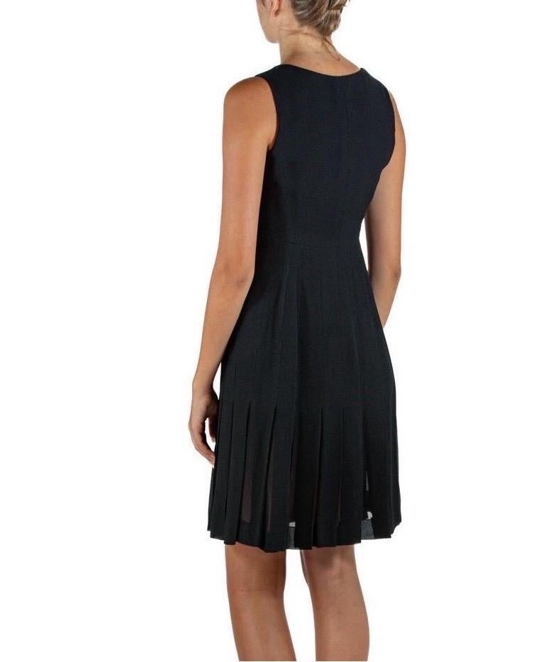 1990S Chanel Black Rayon & Silk Crepe Dress With Mother Of Pearl Logo Buttons For Sale 2