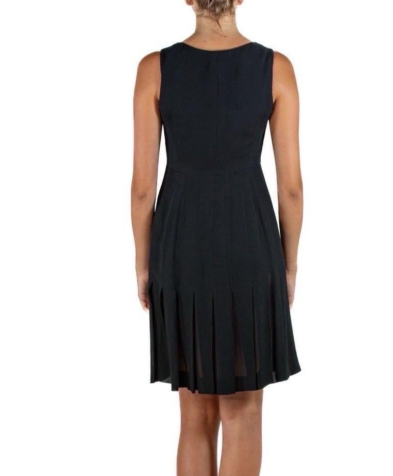 1990S Chanel Black Rayon & Silk Crepe Dress With Mother Of Pearl Logo Buttons For Sale 3