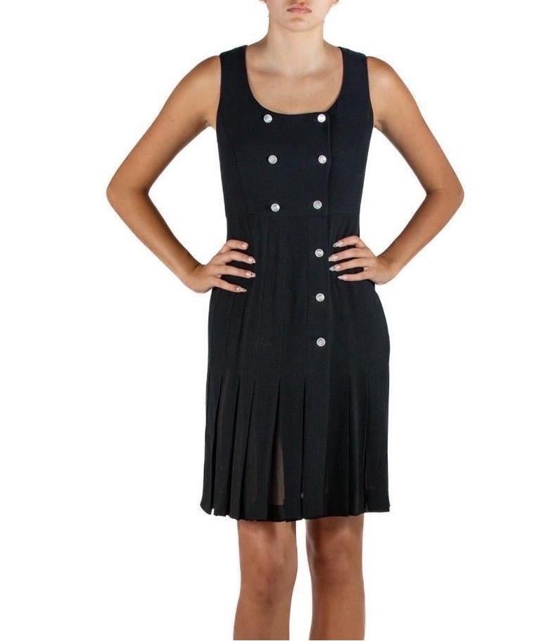 1990S Chanel Black Rayon & Silk Crepe Dress With Mother Of Pearl Logo Buttons For Sale 4