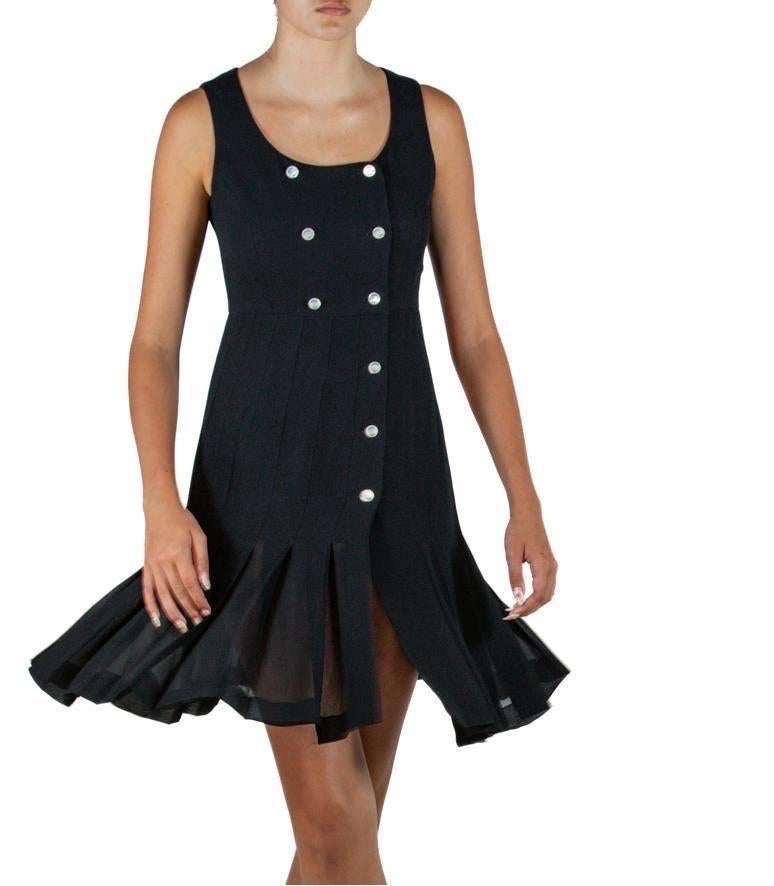 1990S Chanel Black Rayon & Silk Crepe Dress With Mother Of Pearl Logo Buttons For Sale 5
