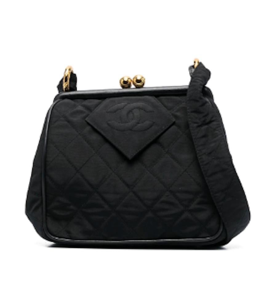 1990s Chanel Black Silk Satin Evening Bag 6