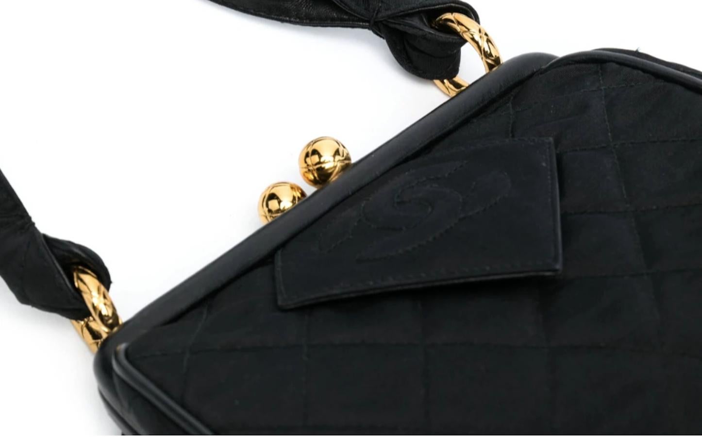 1990s Chanel Black Silk Satin Evening Bag 2