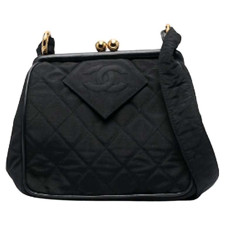 Chanel Vintage Black Nylon Diamond Quilt Frame Bag, 1989-1991