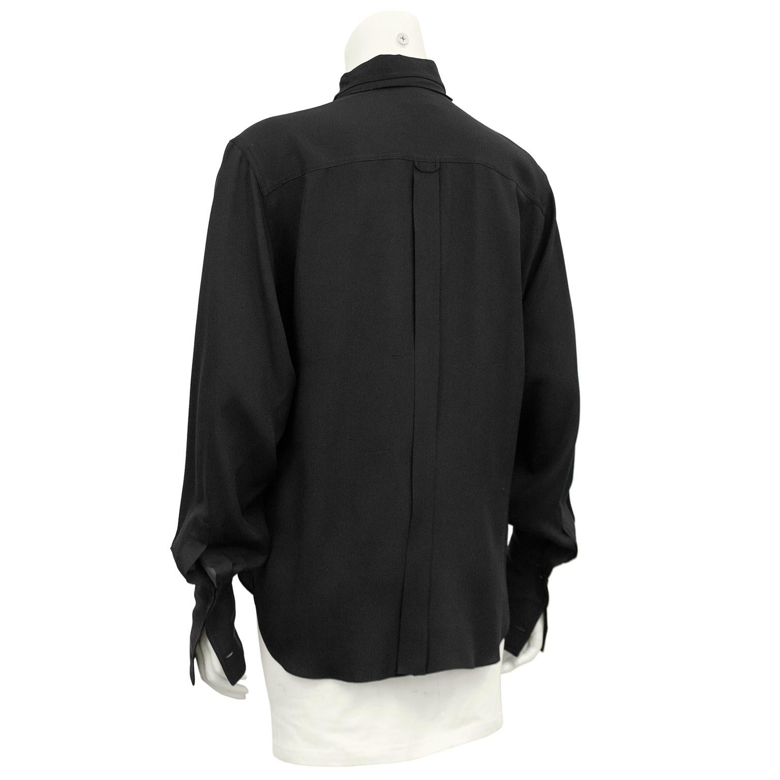 1990s Chanel Black Silk Shirt with Necktie In Good Condition In Toronto, Ontario