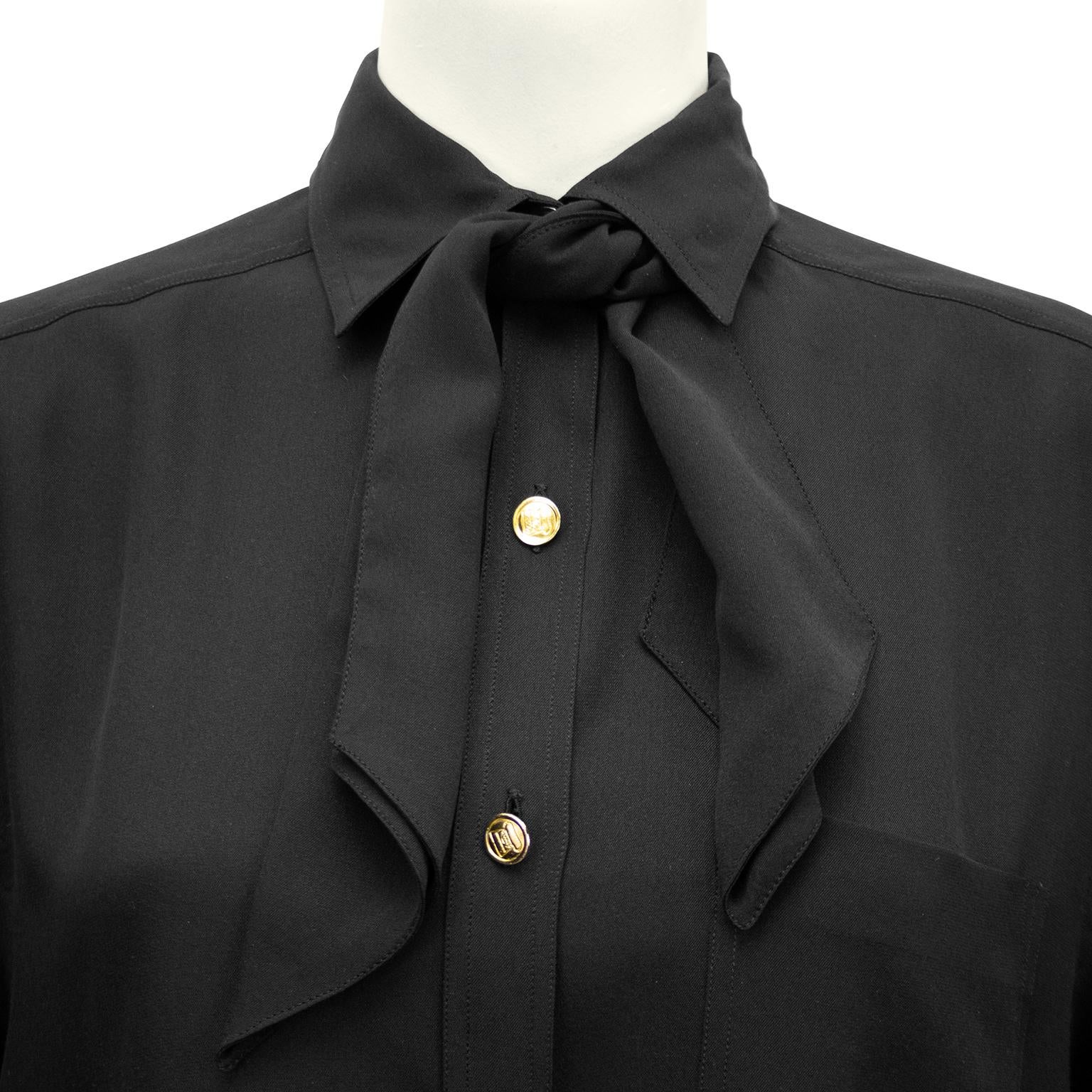 Women's 1990s Chanel Black Silk Shirt with Necktie