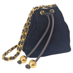 Vintage 1990s Chanel black suede gold hardware satchel bag