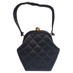 1990s Chanel Black Vintage Satin Quilted Purse