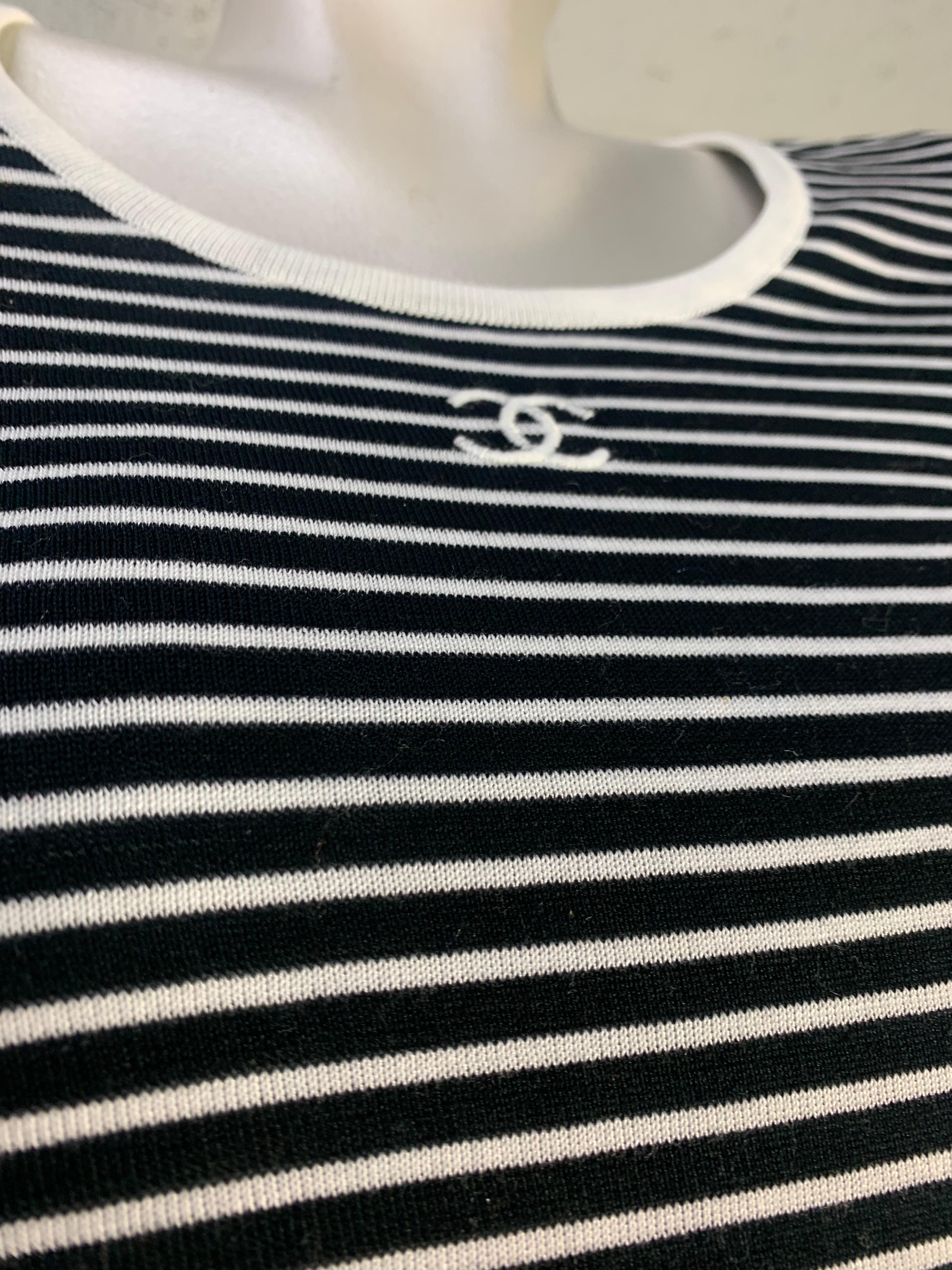 1990s Chanel Black & White Cotton Rib Knit Striped Pullover Top  In Excellent Condition In Gresham, OR