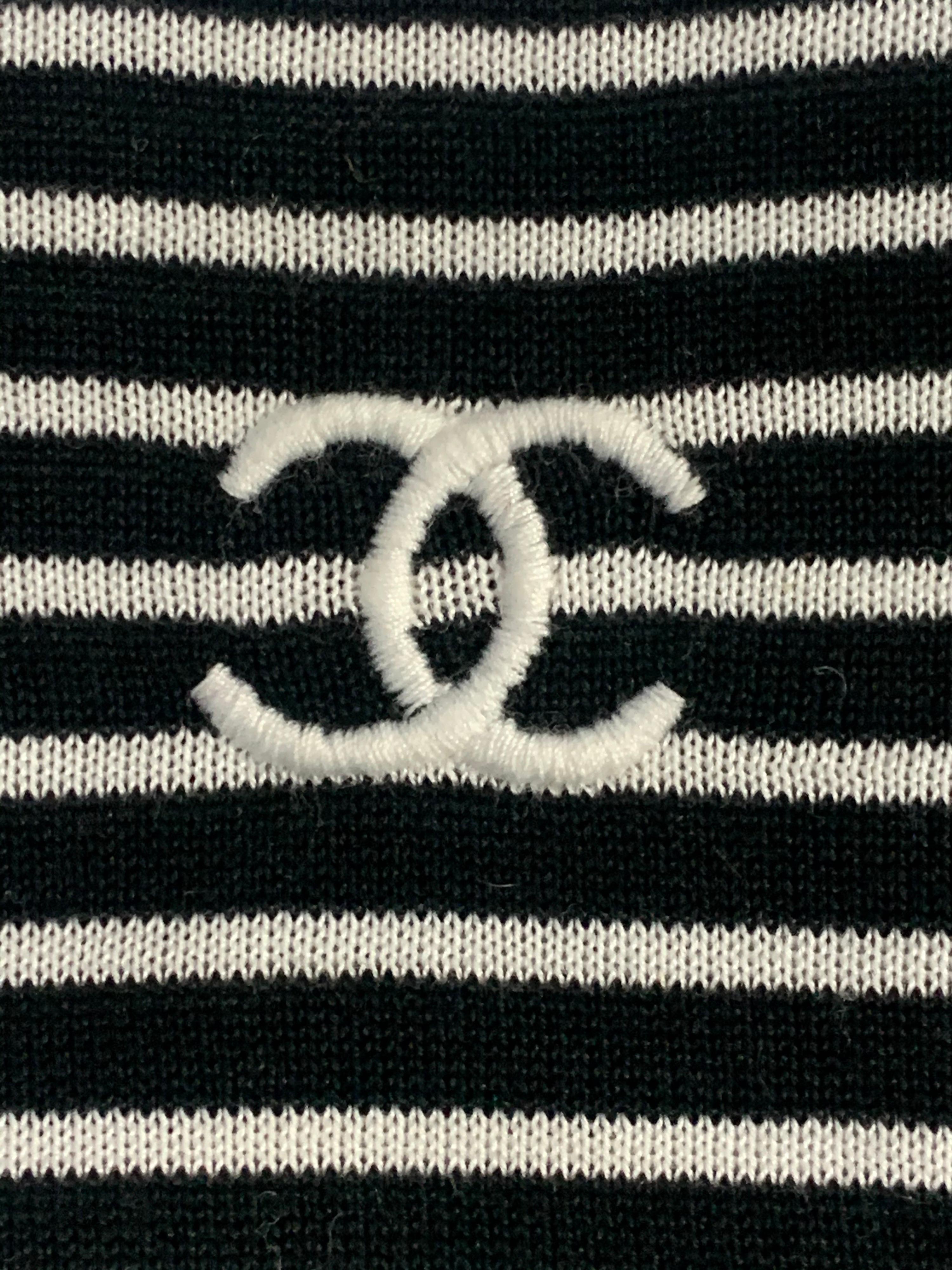1990s Chanel Black & White Cotton Rib Knit Striped Pullover Top  5