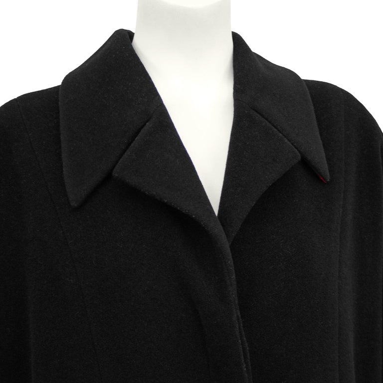 1990s Chanel Black Wool Cocoon Coat With Red Piping For Sale at 1stDibs