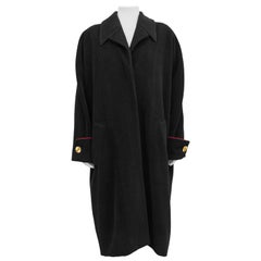 Retro 1990s Chanel Black Wool Cocoon Coat With Red Piping
