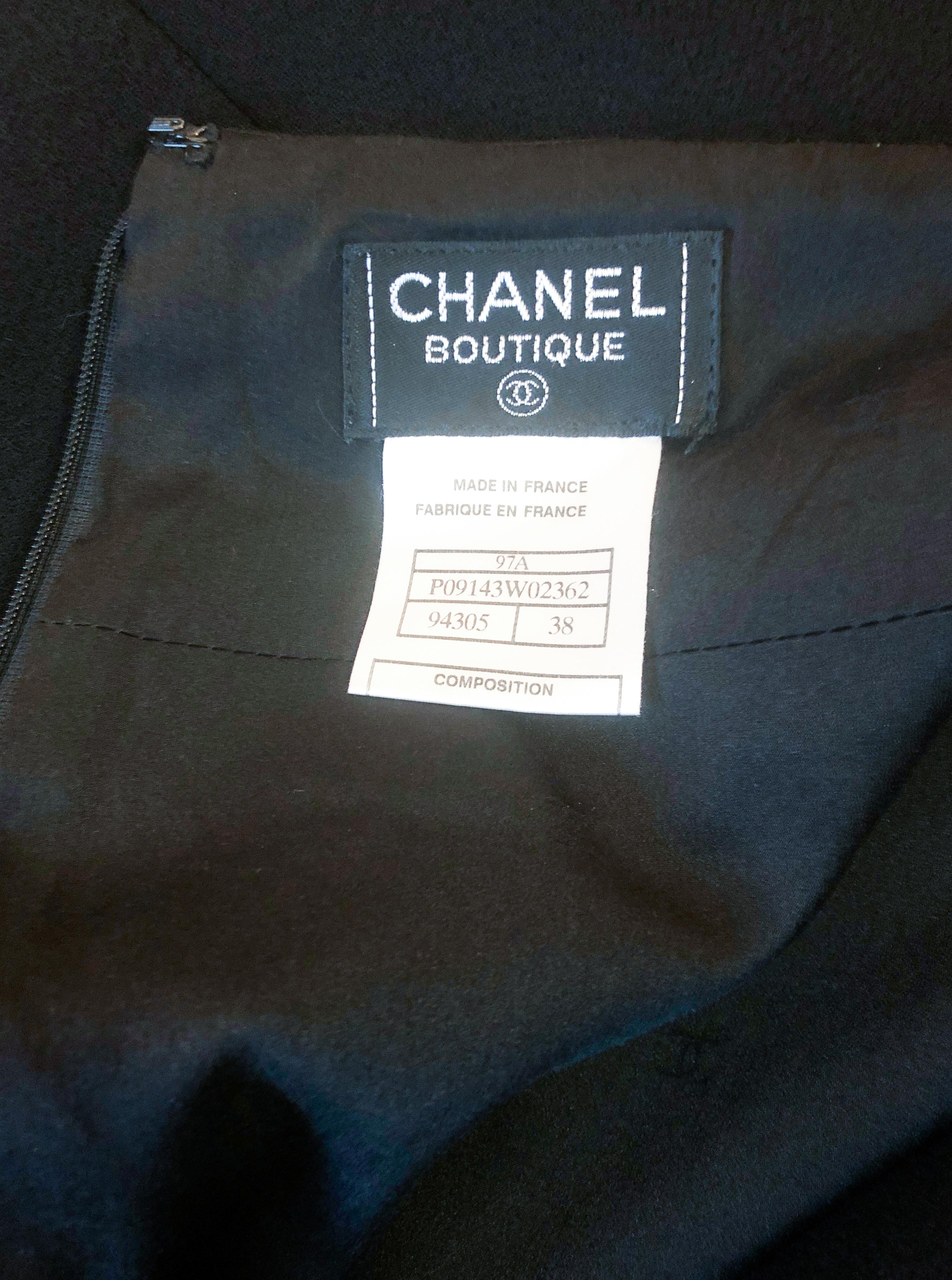1990s Chanel Black Wool Skirt with Satin Hem and Silk Lining For Sale 2