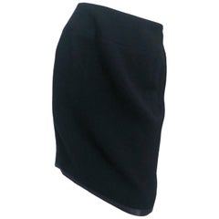 1990s Chanel Black Wool Skirt with Satin Hem and Silk Lining