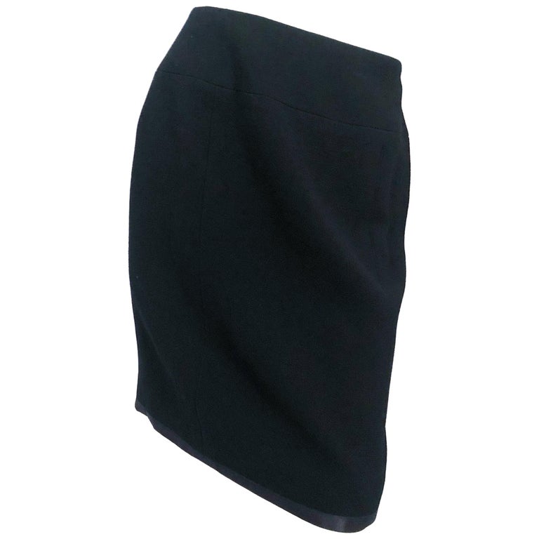 1990s Chanel Black Wool Skirt with Satin Hem and Silk Lining For Sale ...