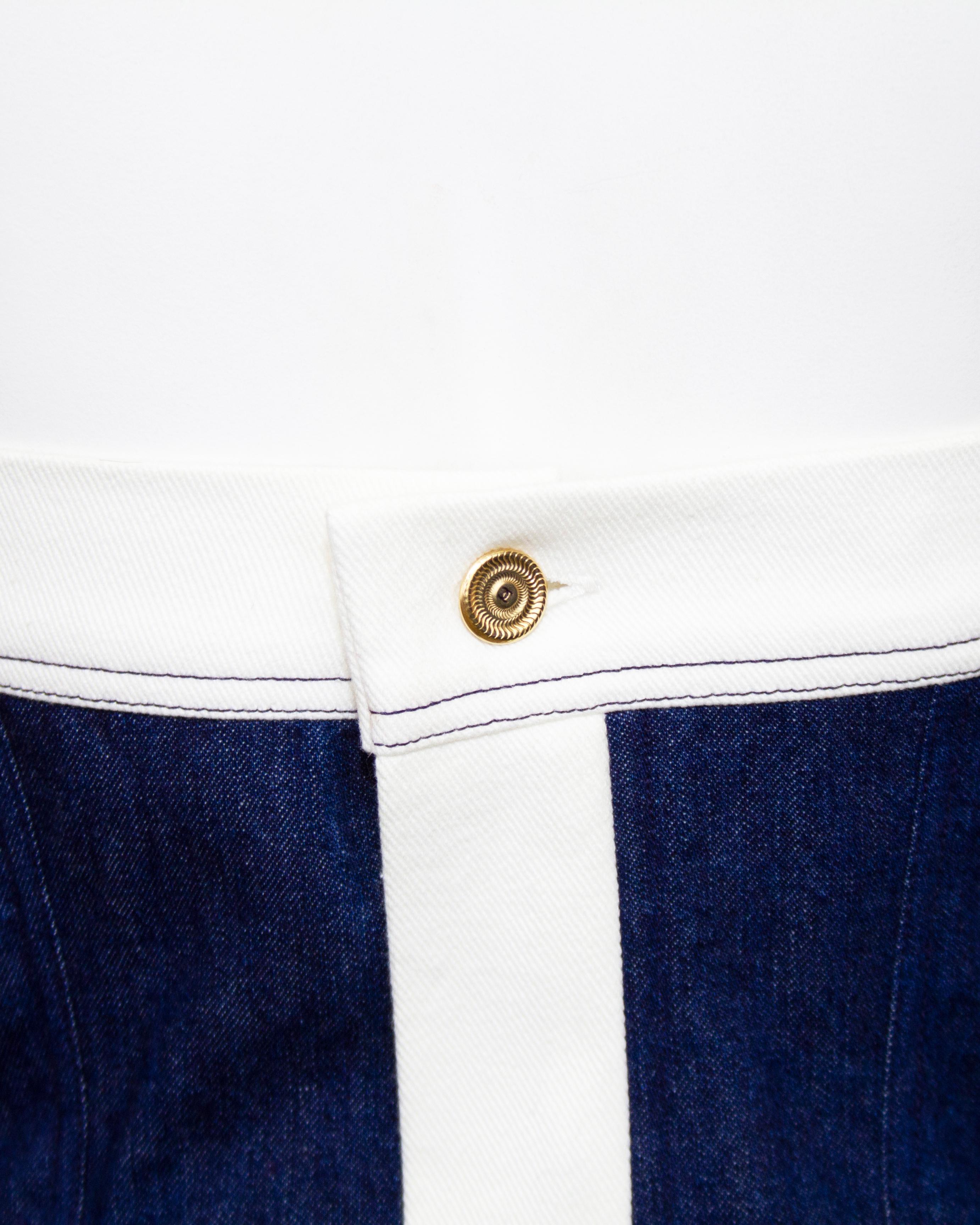 Women's 1987 Spring RTW Chanel Blue and White Denim Strapless Top & Skirt Ensemble