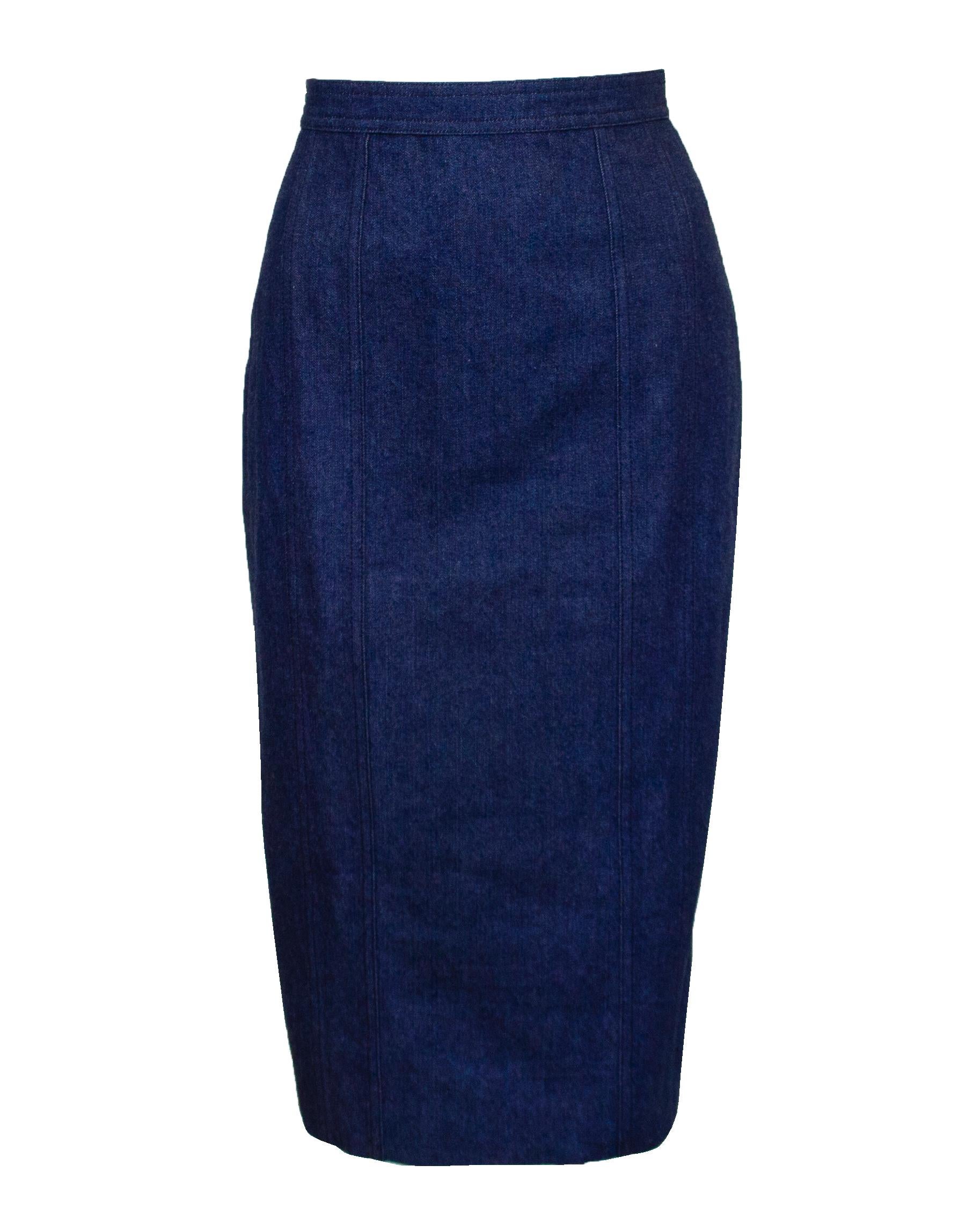 1990s Chanel Blue and White Denim Strapless Top & Skirt Ensemble For Sale 1