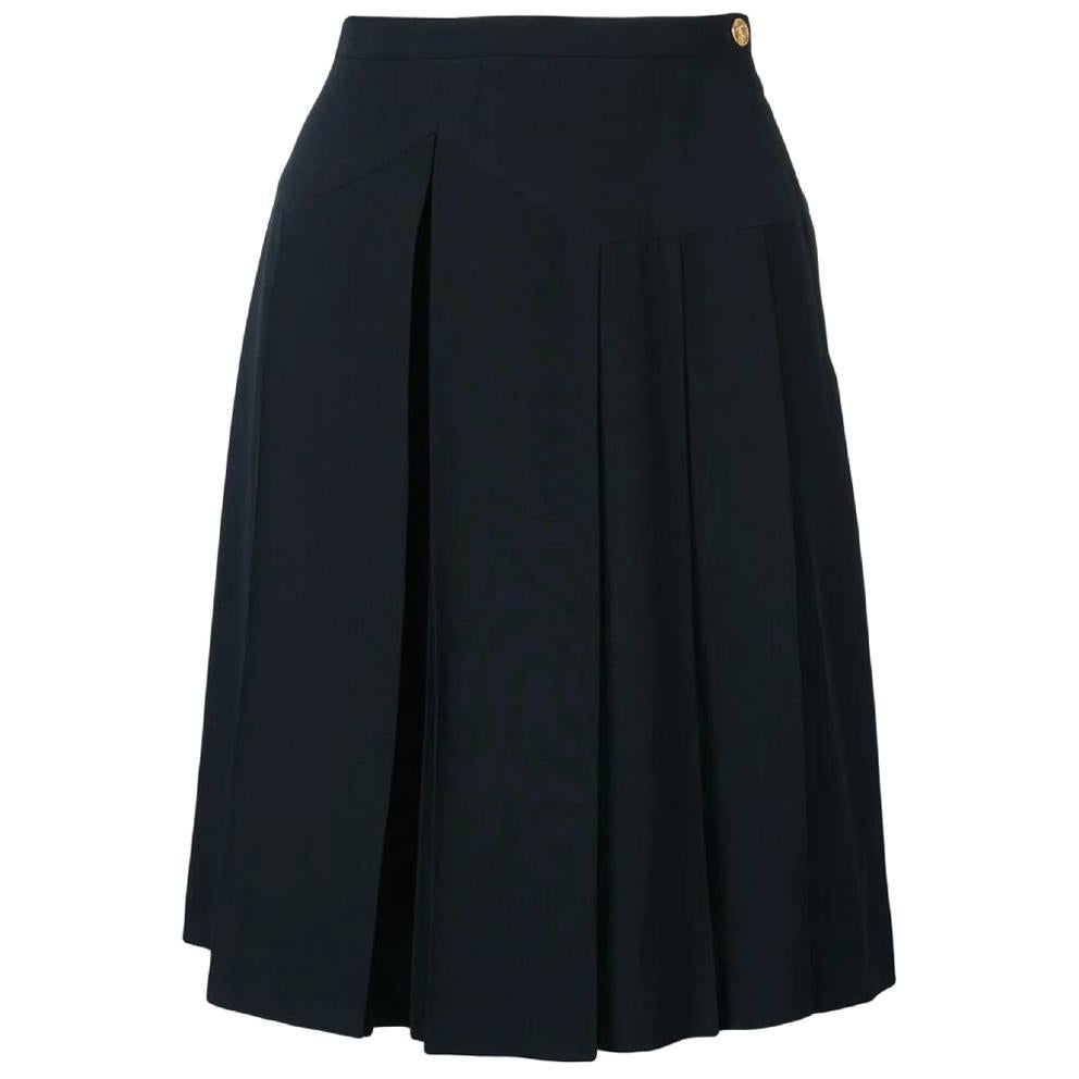 1990s Chanel Blue Pleated Pant Skirt