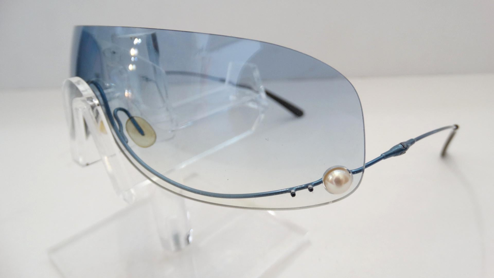 1990er Chanel Blue Randless Shield Sonnenbrille für Damen oder Herren