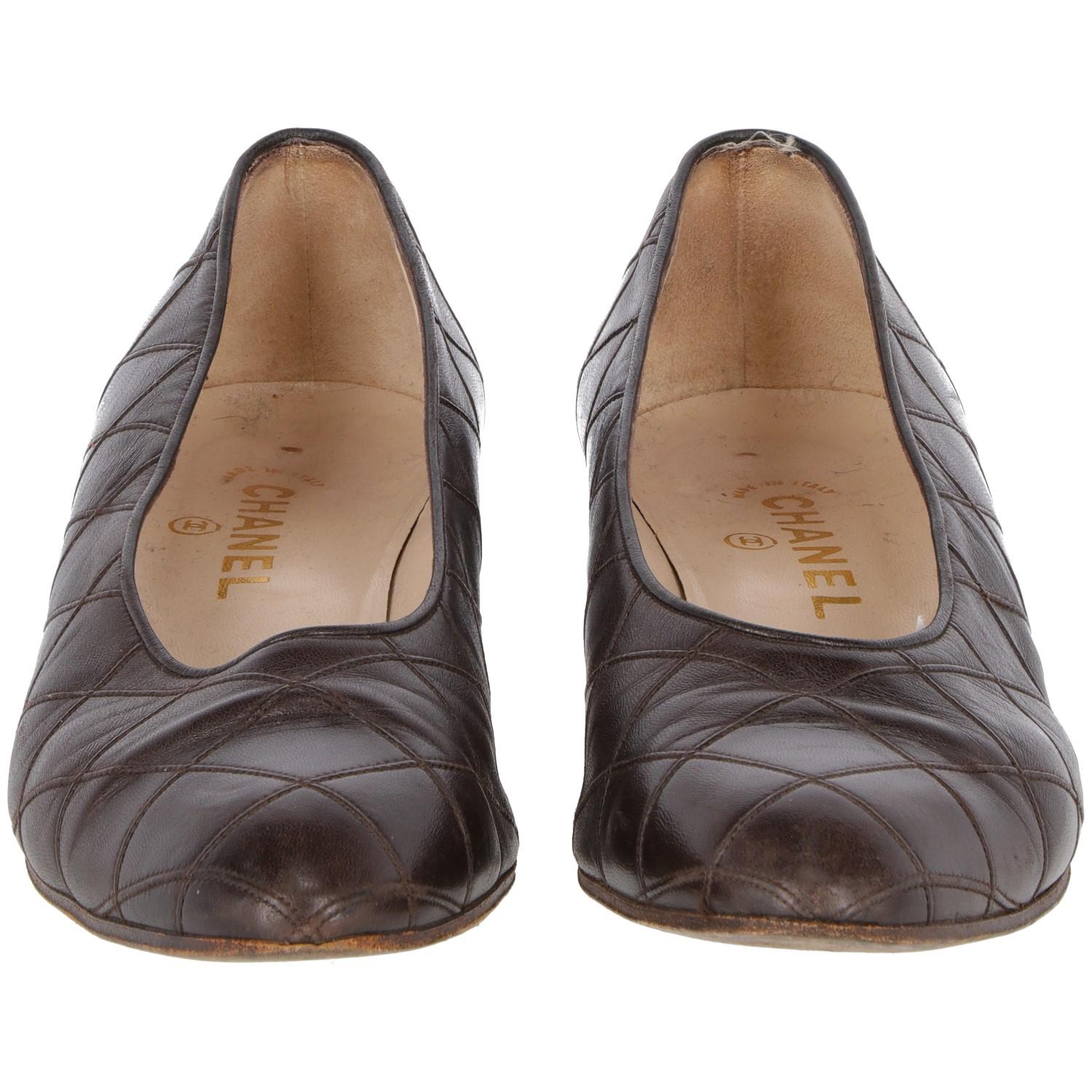 1990s Chanel Brown Leather Heels 2