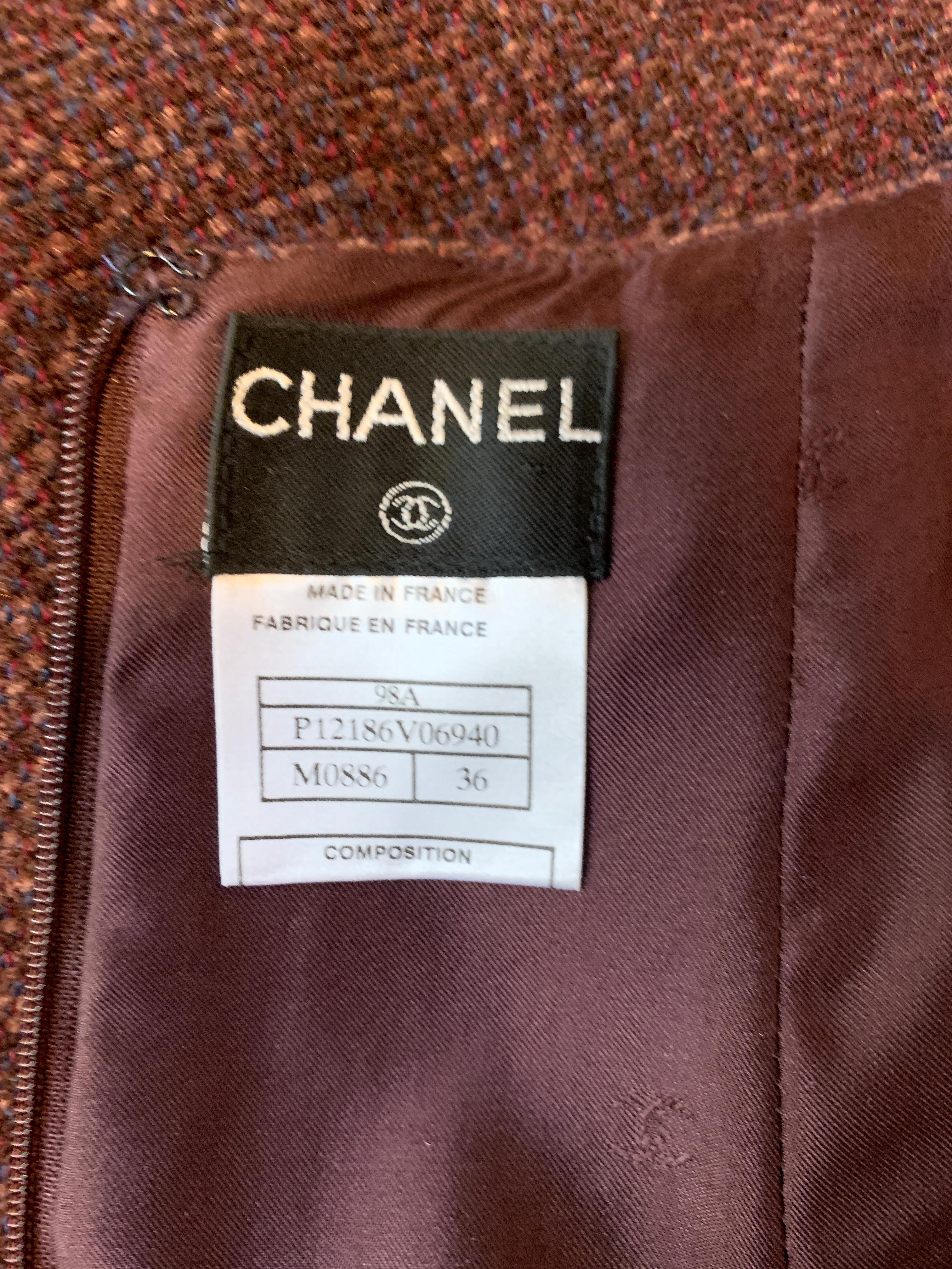 1990s Chanel Burgundy Logo Button Tweed Maxi Pencil Skirt  3