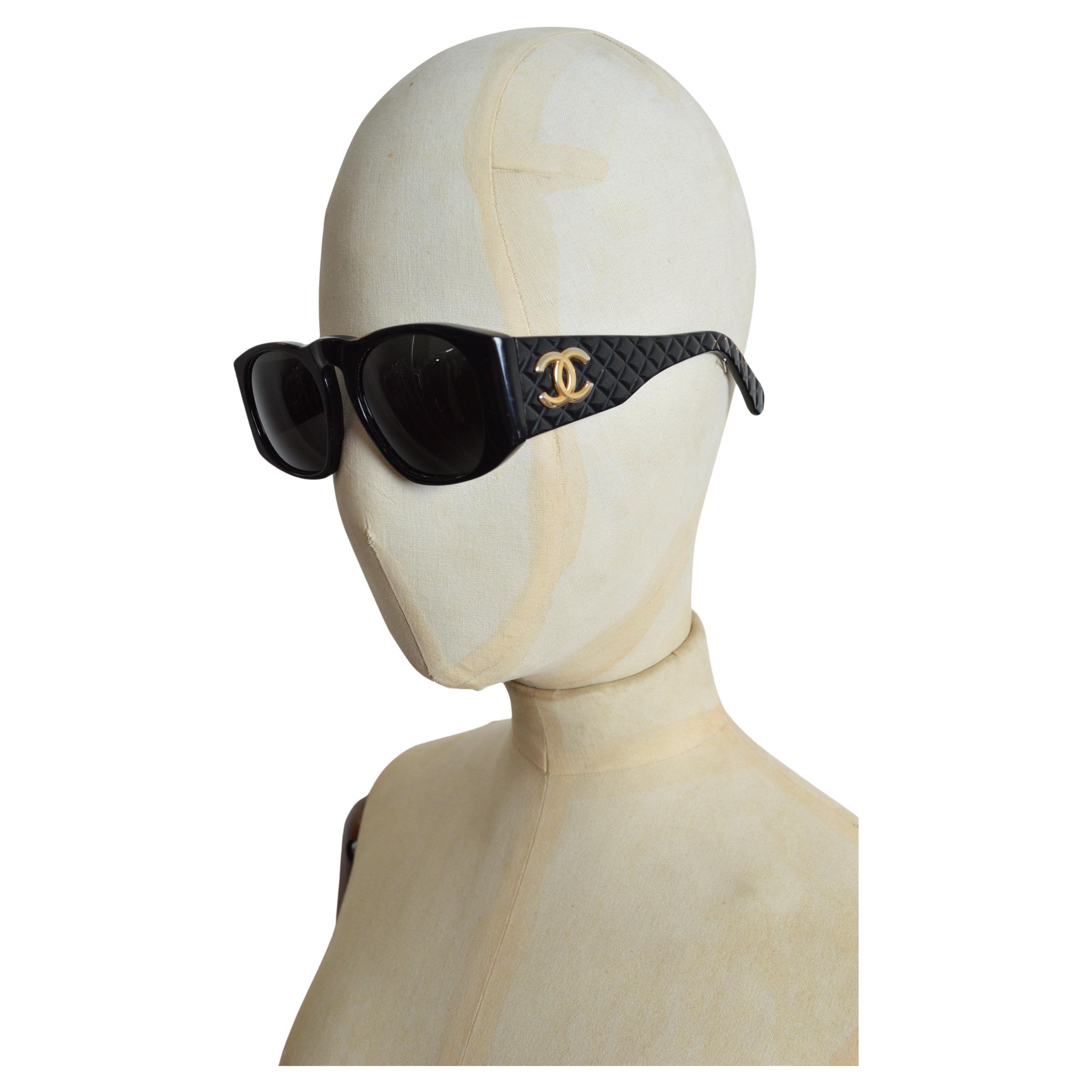1990’s Chanel by Karl Lagerfeld Black & Gold CC Rounded Shades - Sunglasses For Sale