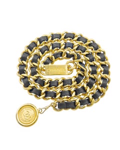 1990's Chanel by Karl Lagerfeld Classic Black Leather & Chain Belt Rue Cambon